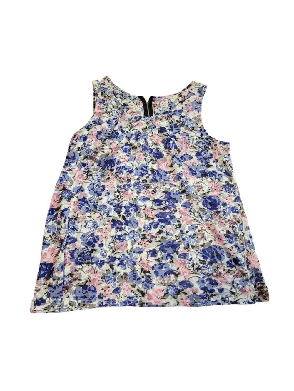 Relativity Women's 1X Floral Sleeveless Blouse Sheer Back Zip Blue Pink